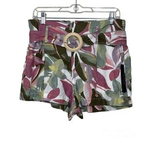 Tahari Women's Shorts 100% Linen Leaf print with belt and pockets. Women’s M